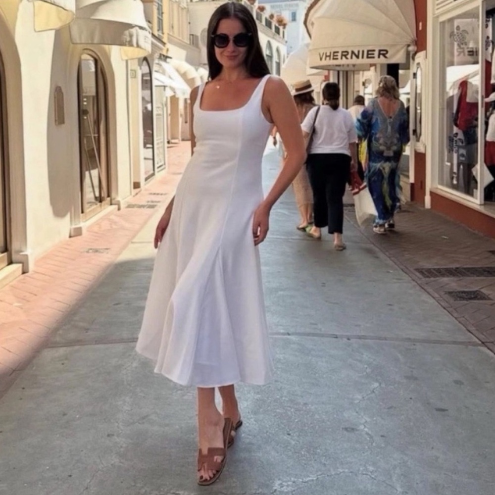 Zara White Midi Dress with Square Neck